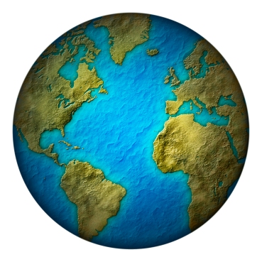 Digital llustration of the earth with green land and blue seas. Includes a clipping path.